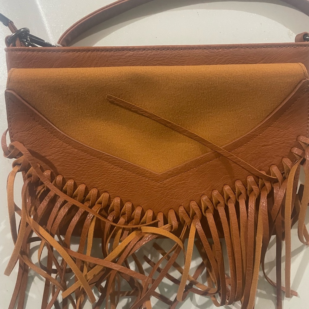 & Other Stories Brown Leather Fringe Wristlet